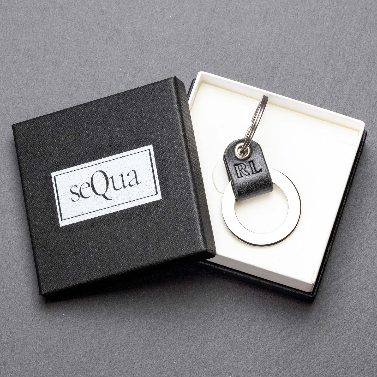 Round Luxury Personalised Black Leather Keyring - seQua.Shop