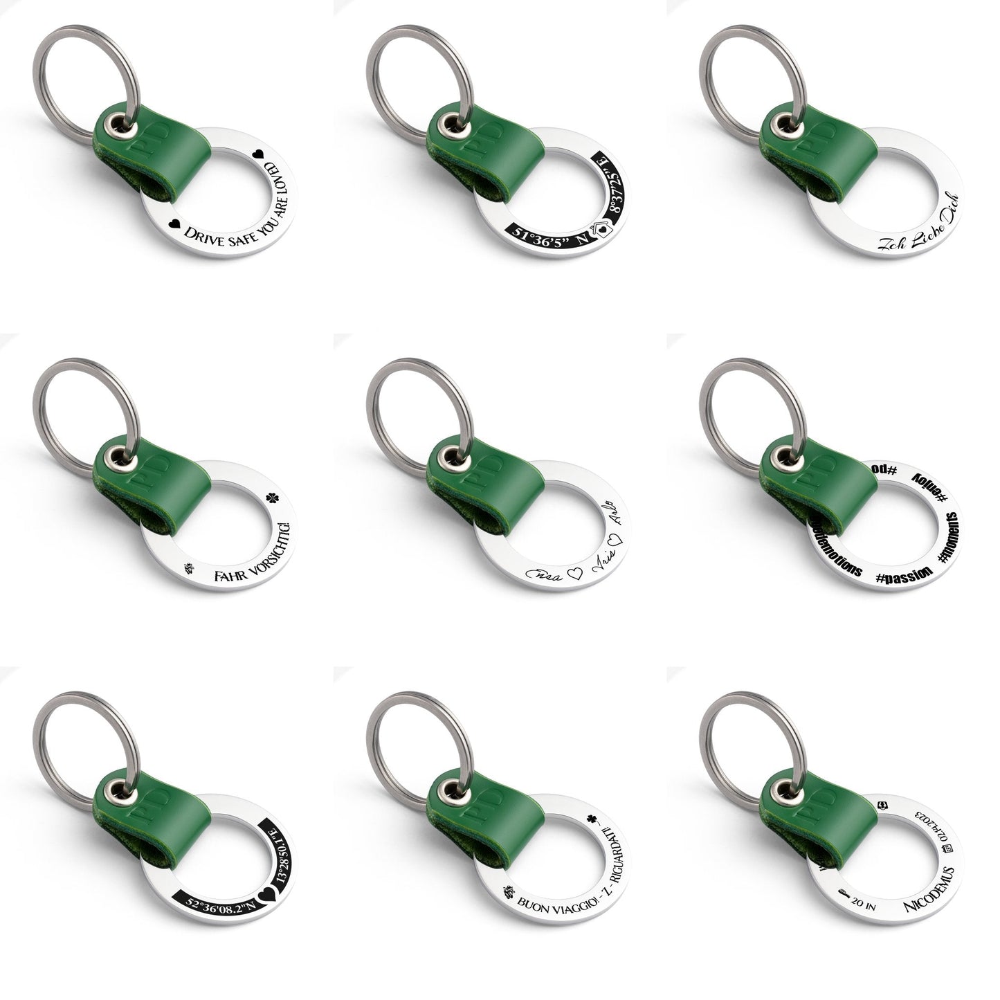 Round Personalised Green Leather Keyring: Your Perfect Custom Accessory - seQua.Shop