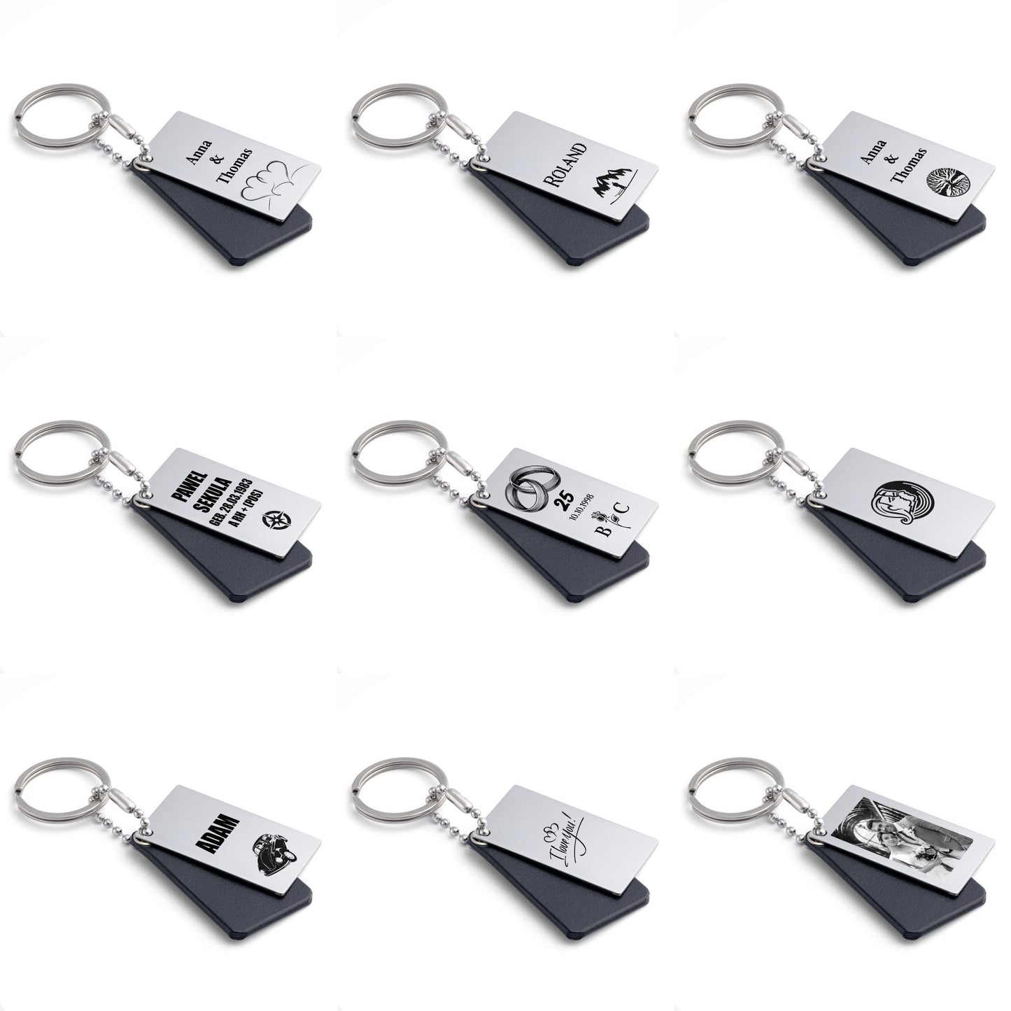 Square Black Leather Personalised Custom Keyring - seQua.Shop