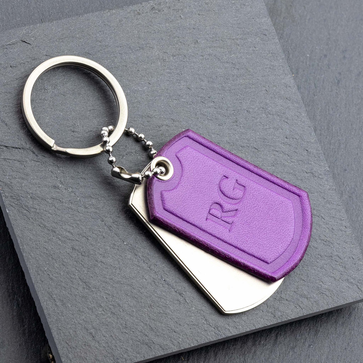 Titanium Keyring with Viola Leather Monogram - seQua.Shop