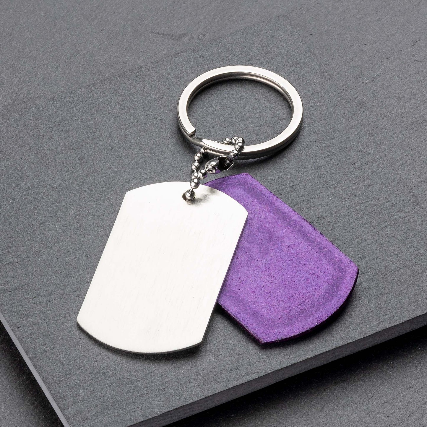 Titanium Keyring with Viola Leather Monogram - seQua.Shop