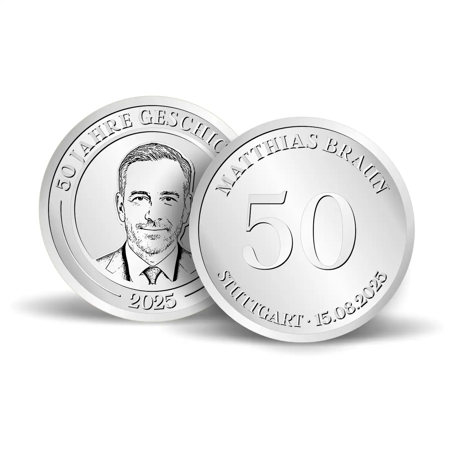 Personalisierte Geburtstagsmünze mit Wunschtext und symbolischer Gravur