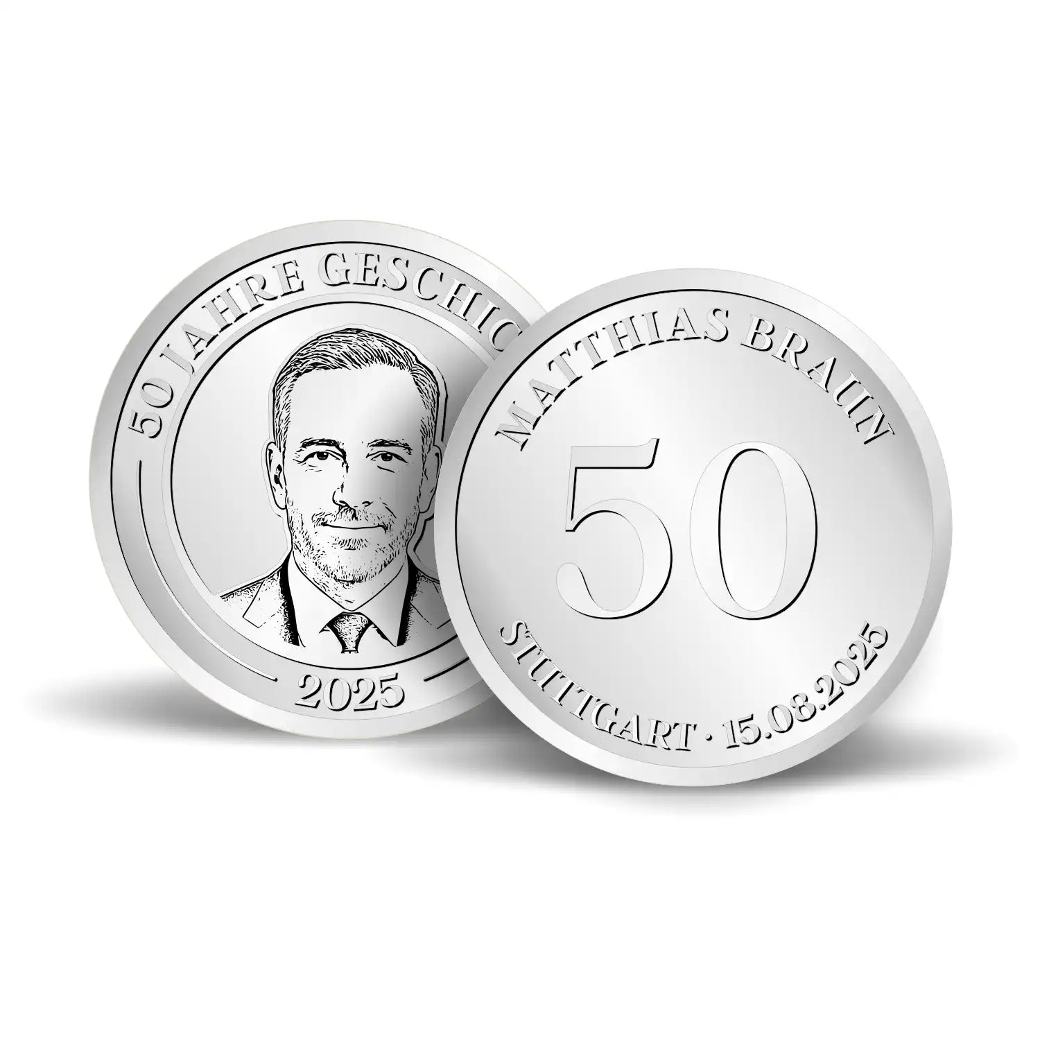 Personalisierte Geburtstagsmünze mit Wunschtext und symbolischer Gravur