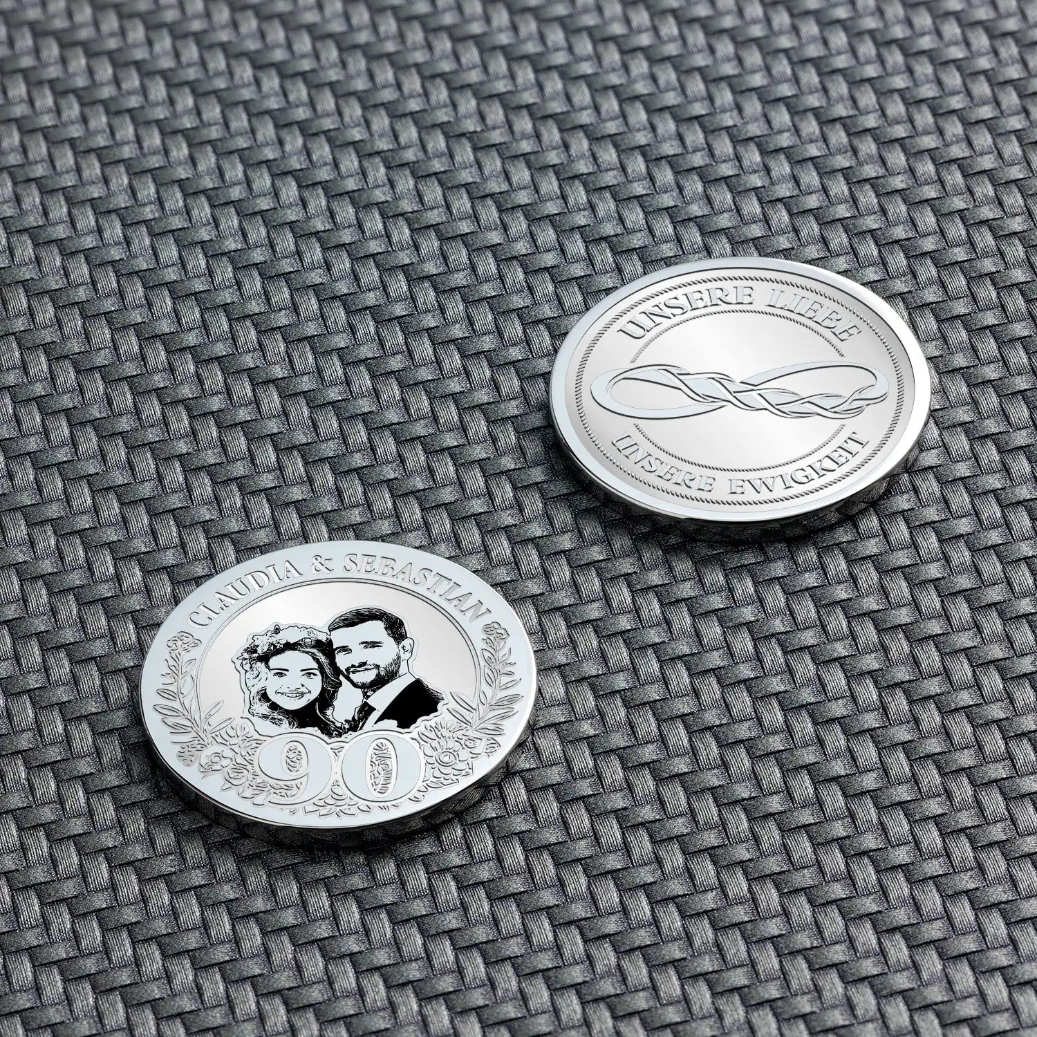 90th Wedding Anniversary Gift: Personalized Marble Anniversary Coin 90 Years Married Gift