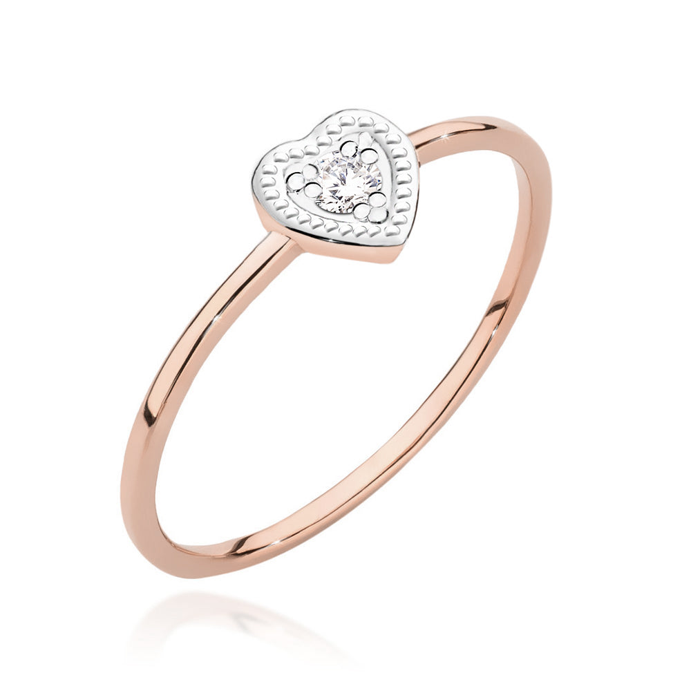 Verlobungsring, Roségold 585, Diamant 0.02ct - Herzförmiger Ring von der Seite