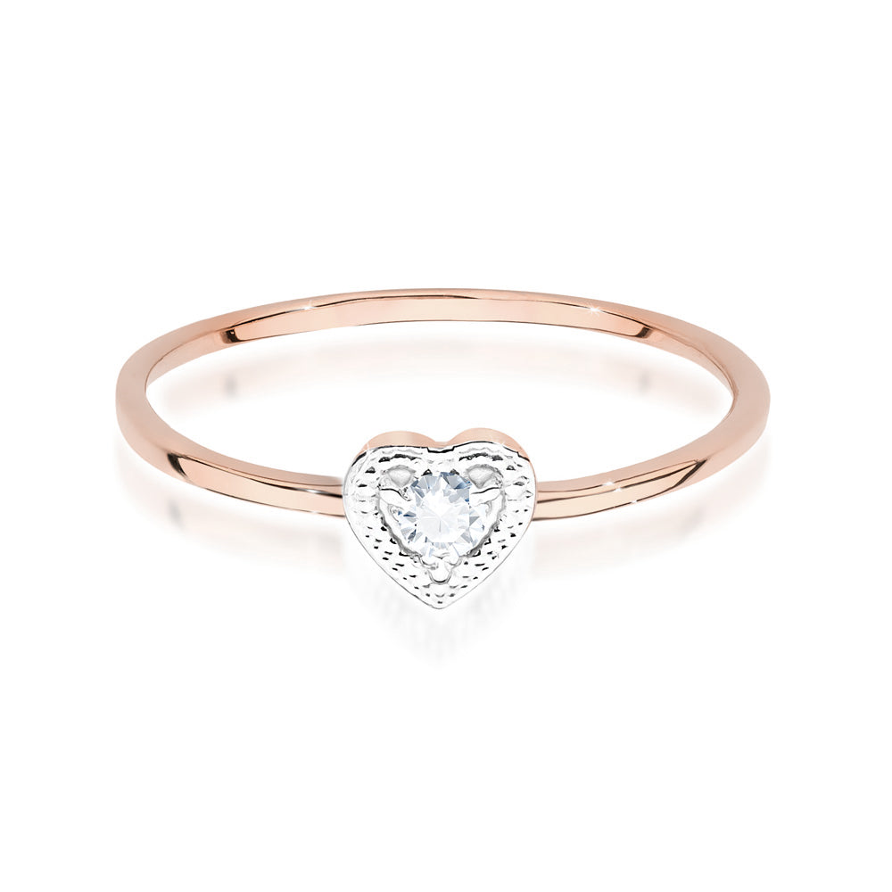 Verlobungsring, Roségold 585, Diamant 0.02ct - Herzförmiger Ring von oben