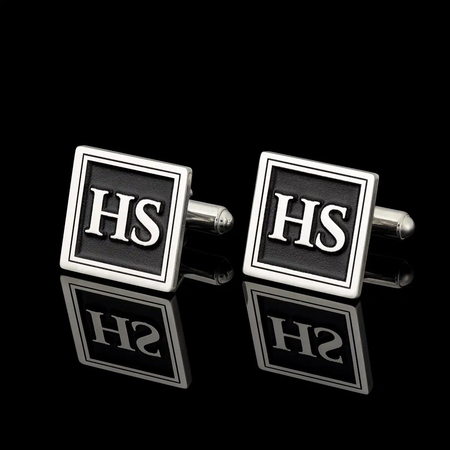 Quadratische manschettenknöpfe silber personalisiert mit Monogramm HS, eleganter Stil für Herren.