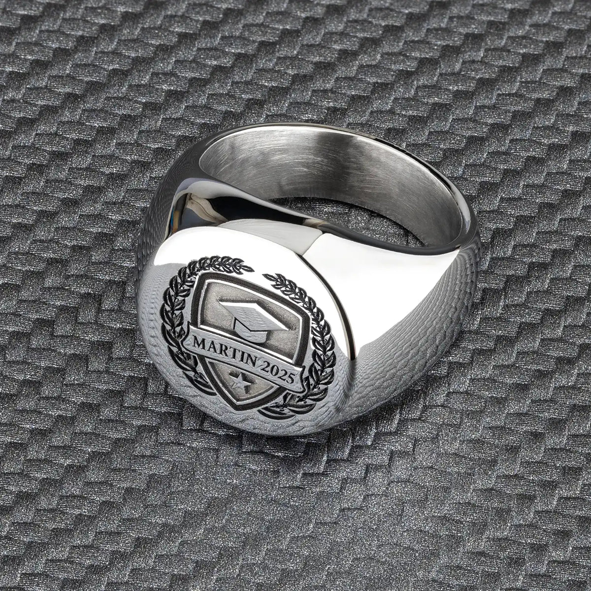 Anello Signet Personalizzato Uomo In Argento 925 | Per Laurea O Scuola | Con Gemma Quadrata - Foto 4