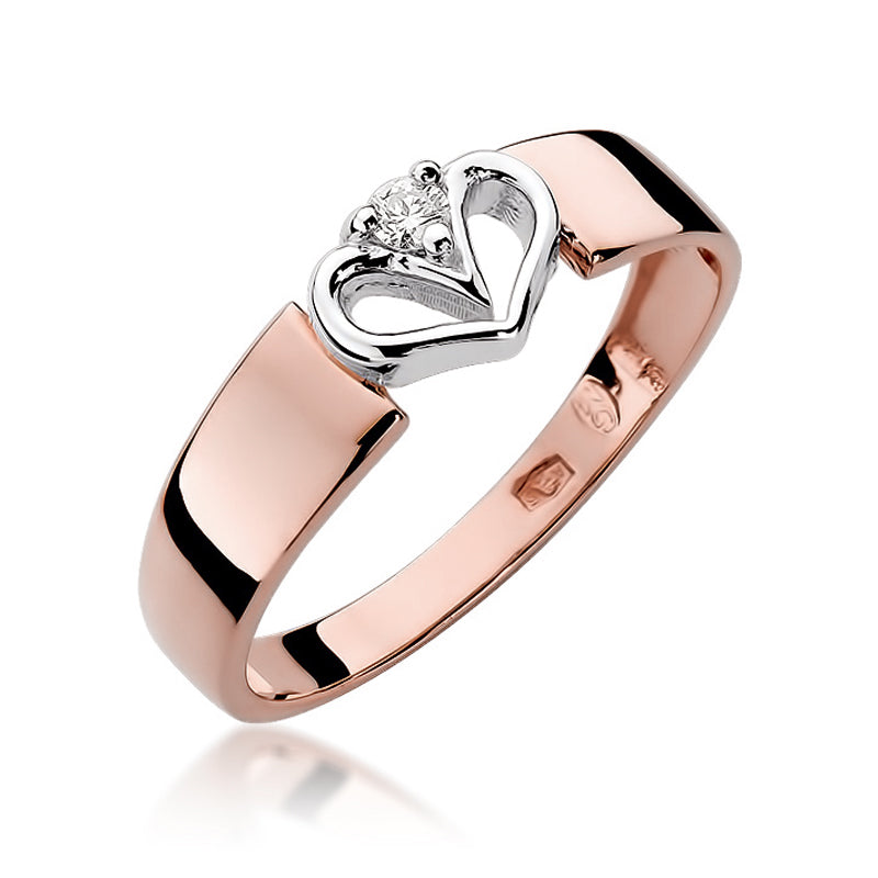 Ein einzelner Verlobungsring aus Roségold 585 mit einem zentralen Diamanten. Der Ring hat ein schlichtes, aber elegantes Design, das den Diamanten hervorhebt.