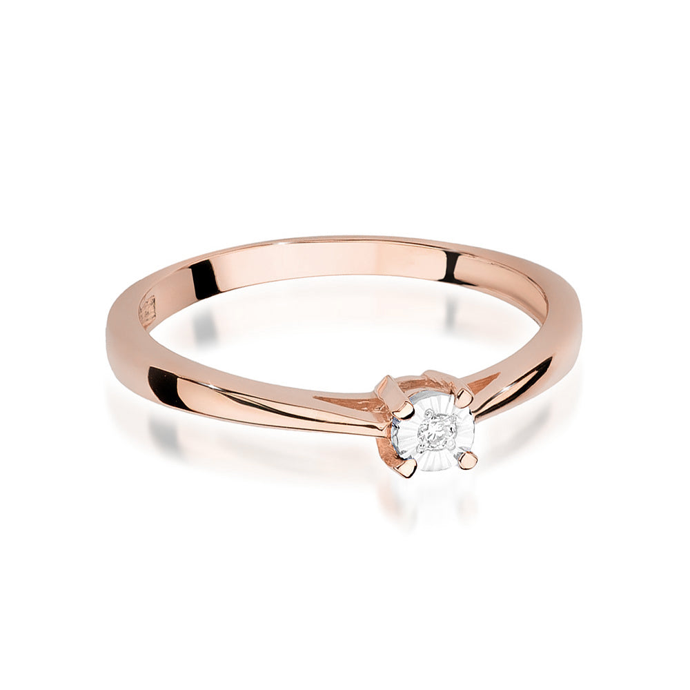 Ein zarter Verlobungsring aus 585er Roségold, verziert mit einem funkelnden 0,02ct Diamanten. Ideal, um Ihre Liebe auf stilvolle Weise zu zeigen.