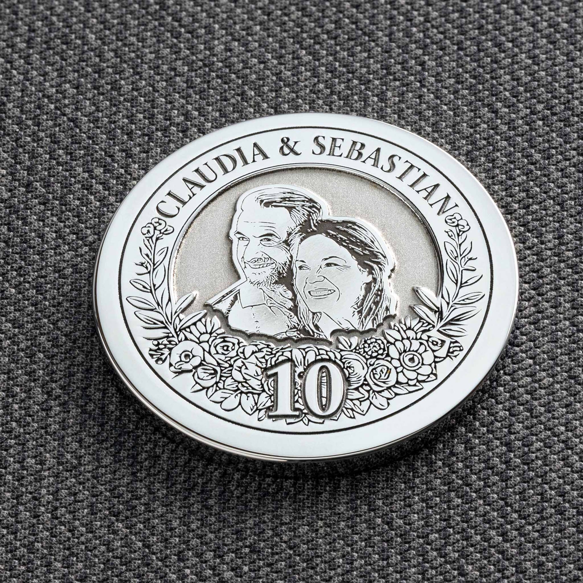 Gift for the 10th Wedding Anniversary – Personalized Coin for 10 Years of Marriage 25 mm