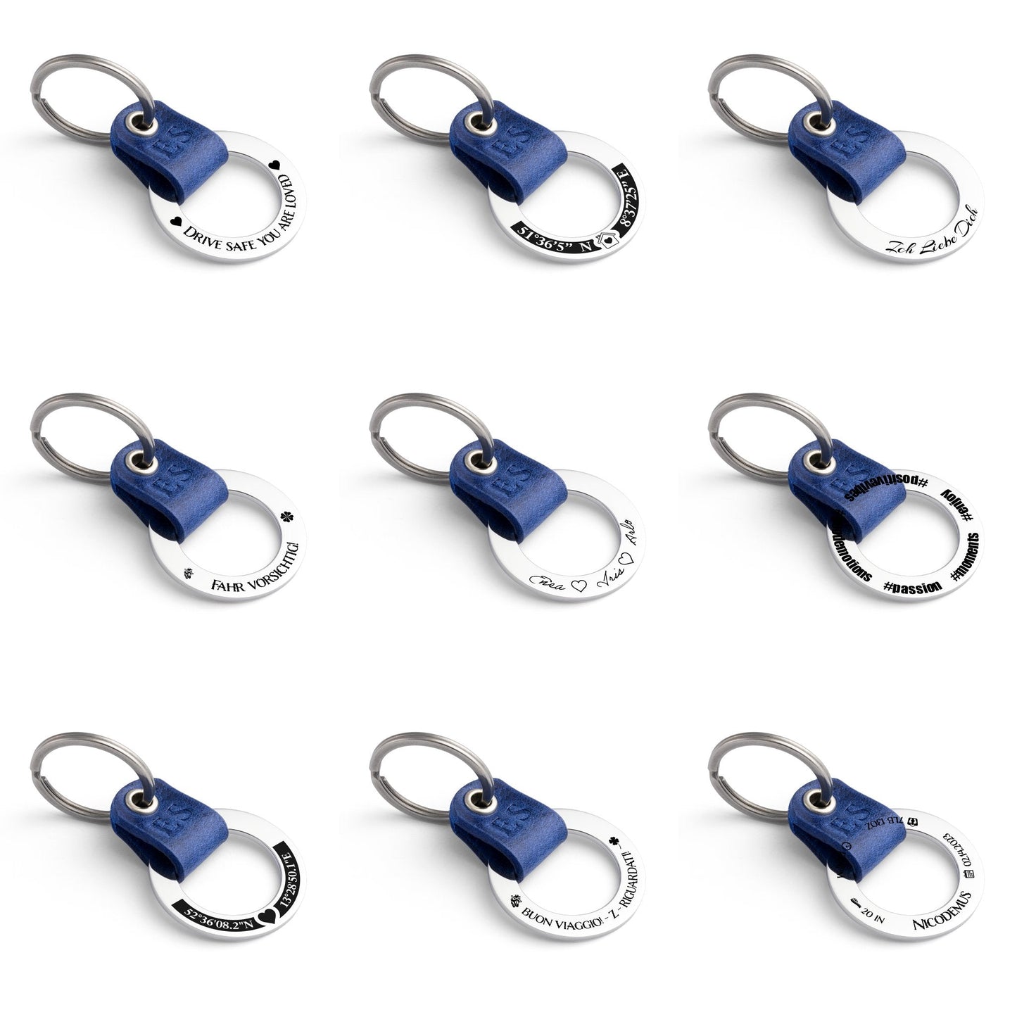 Blue Leather Monogram Keyring - Personalised Perfection - seQua.Shop