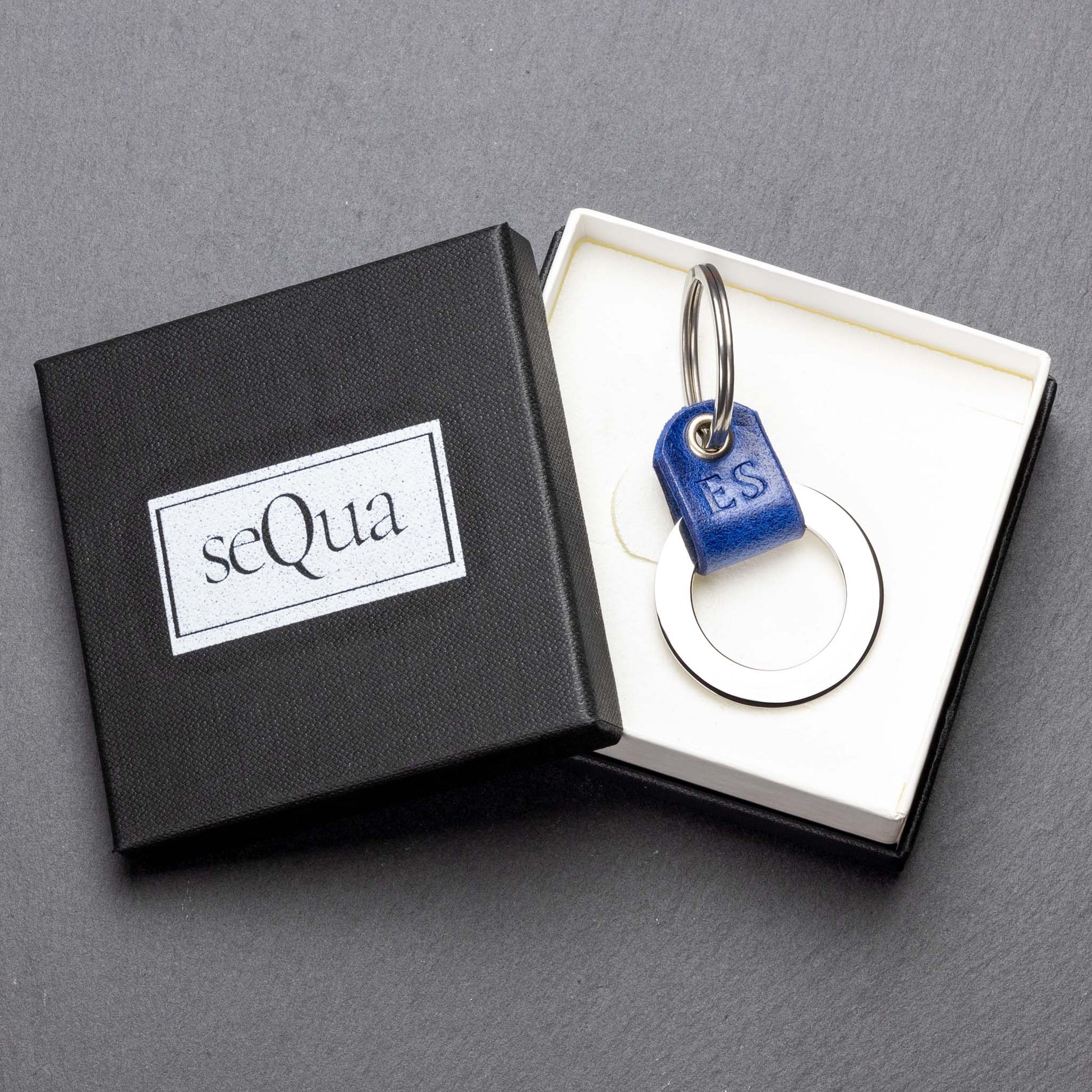 Blue Leather Monogram Keyring - Personalised Perfection - seQua.Shop