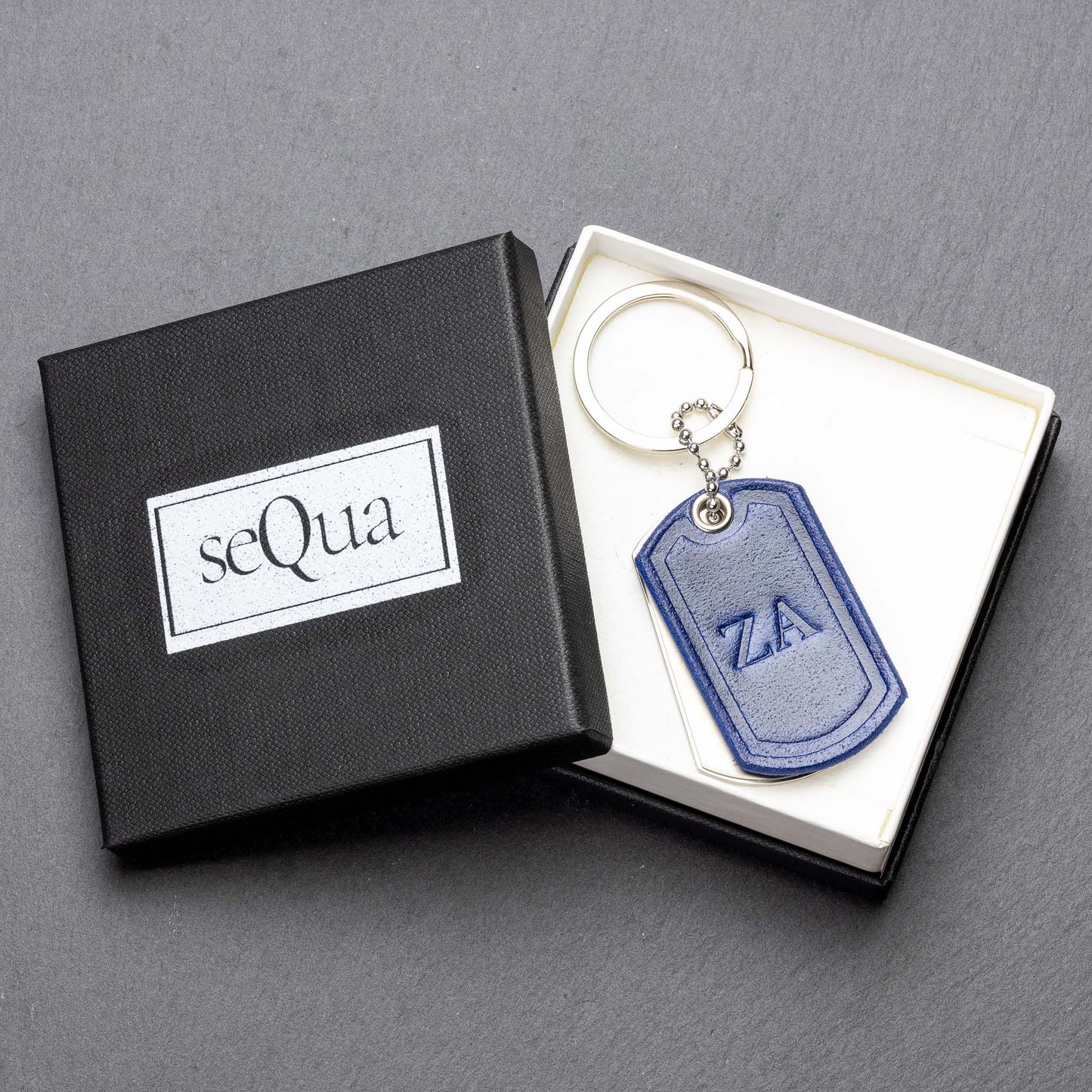 Custom Titanium Keyring with Blue Leather - seQua.Shop