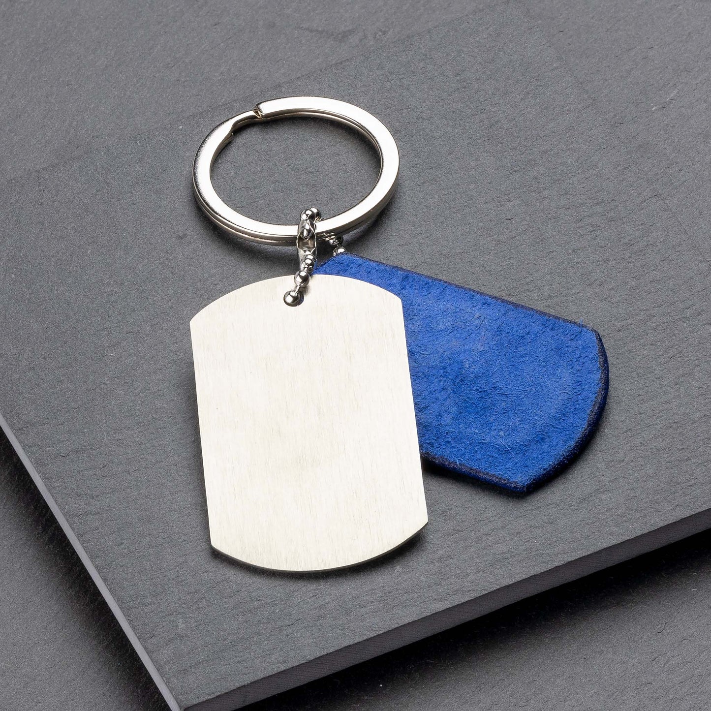 Custom Titanium Keyring with Blue Leather - seQua.Shop