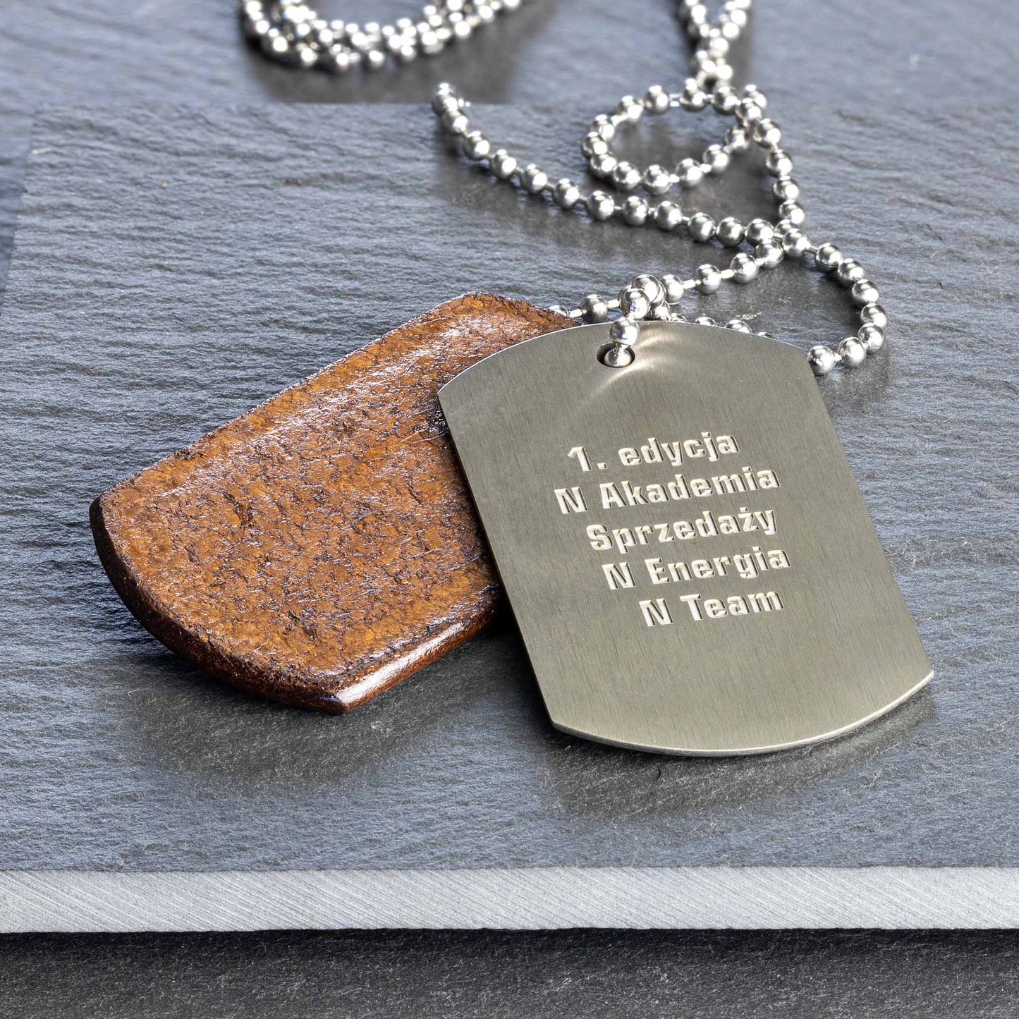 Leather & Titanium Personalized Monogram Pendant: Customizable Titanium Dog Tag - seQua.Shop