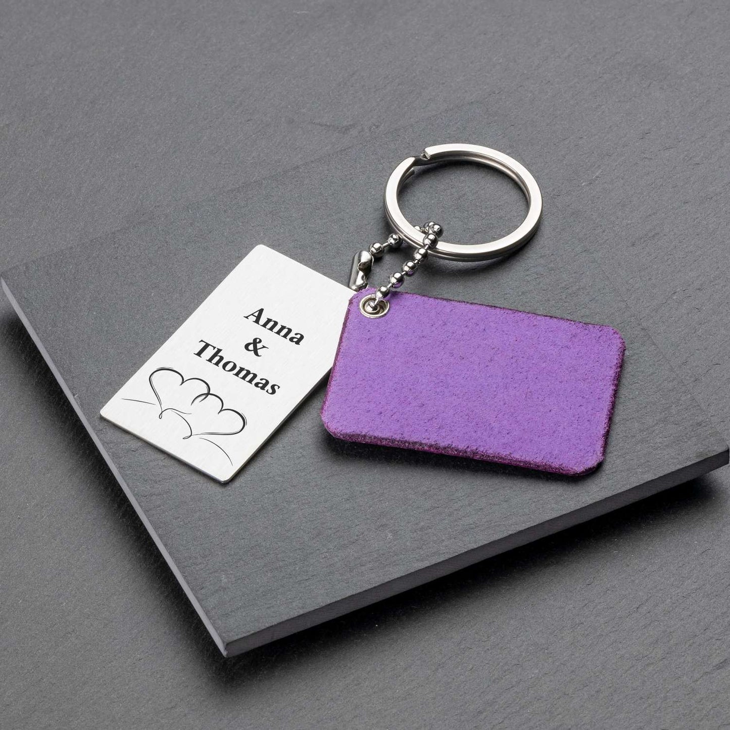 Personal Photo Engraved Keyring in Purple Leather - seQua.Shop