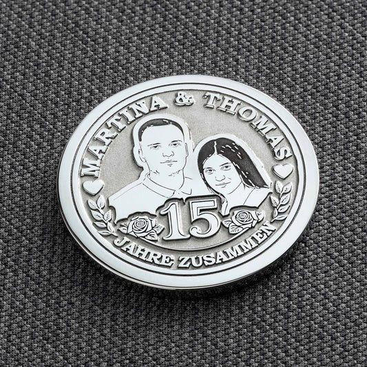 Personalisierte Jubiläumsmünze: Ein Unvergessliches Geschenk zum 15. Hochzeitstag - seQua.Shop