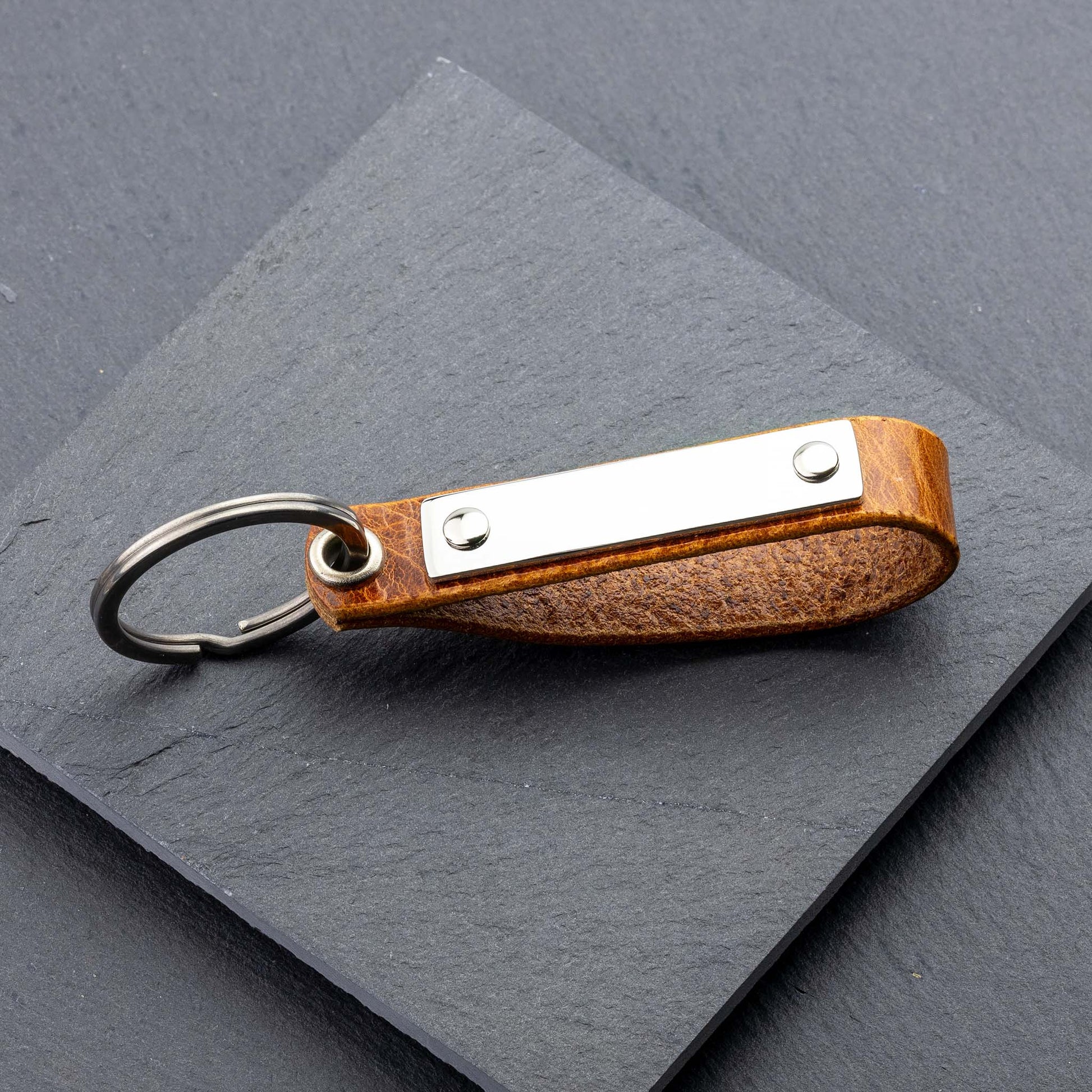 Personalised Badalassi Carlo Cognac Leather Keyring - seQua.Shop