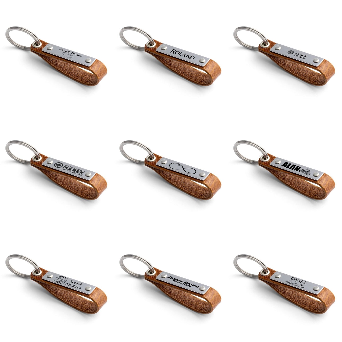 Personalised Badalassi Carlo Cognac Leather Keyring - seQua.Shop