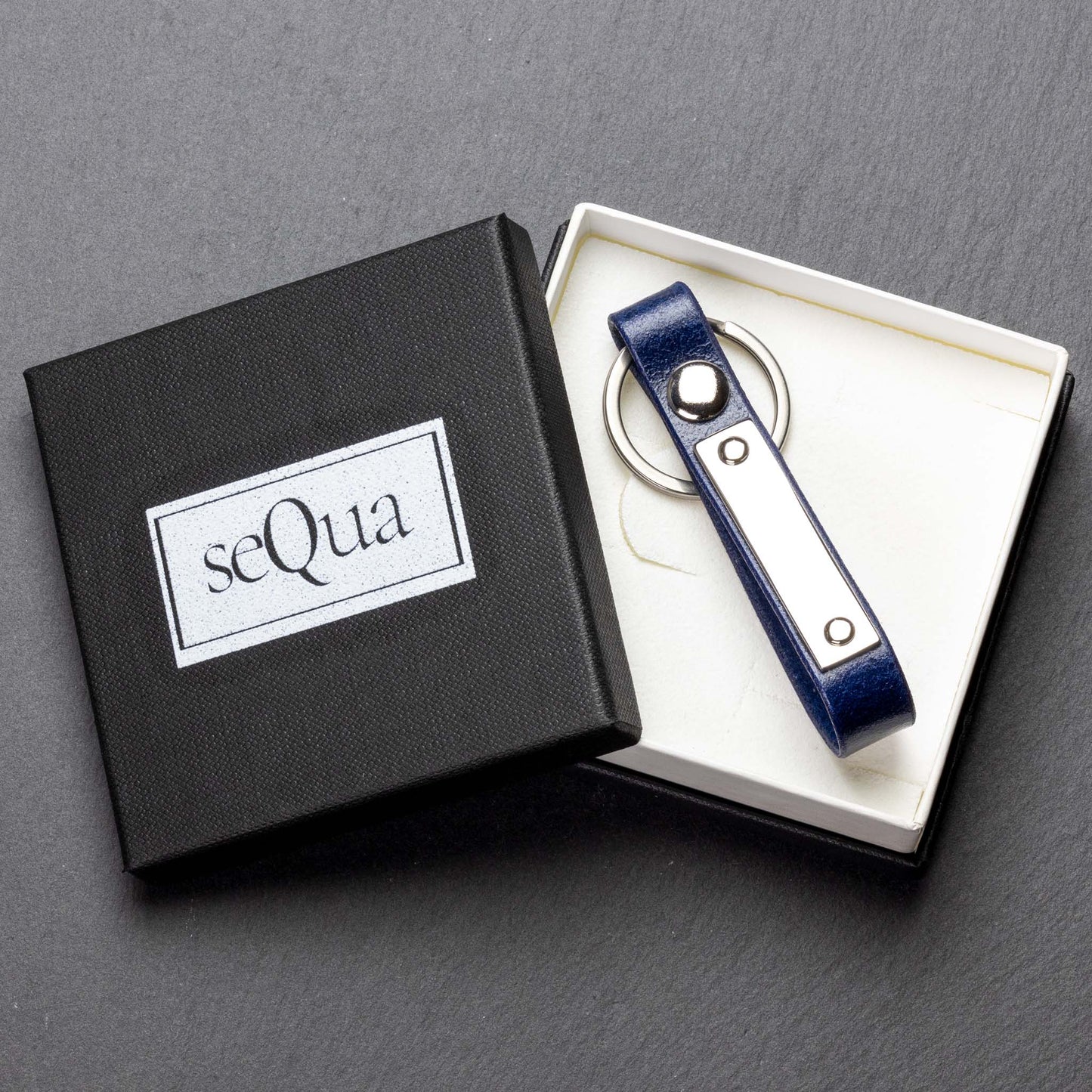 Personalised Blue Leather Keyring - seQua.Shop