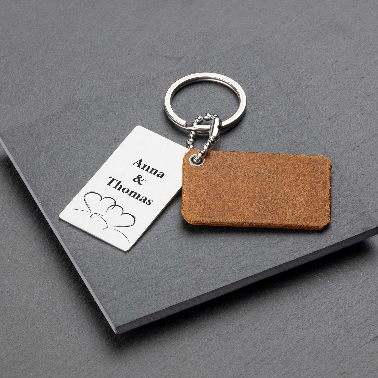 Personalised Photo Engraved Keyring in Cognac Leather - seQua.Shop