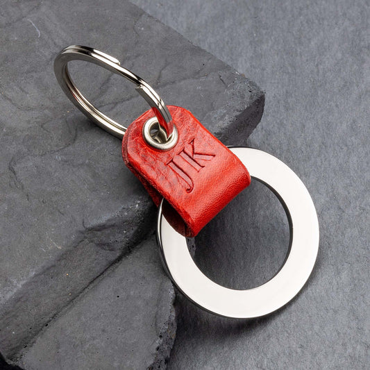 Personalised Red Leather Keyring with Embossed Monogram - seQua.Shop