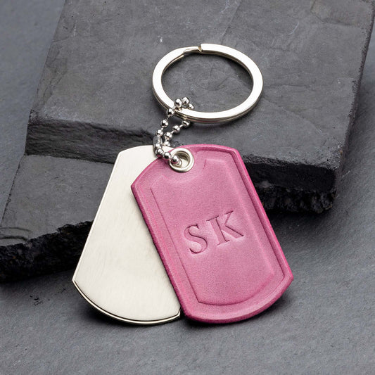 Personalised Titanium and Pink Leather Keyring - seQua.Shop