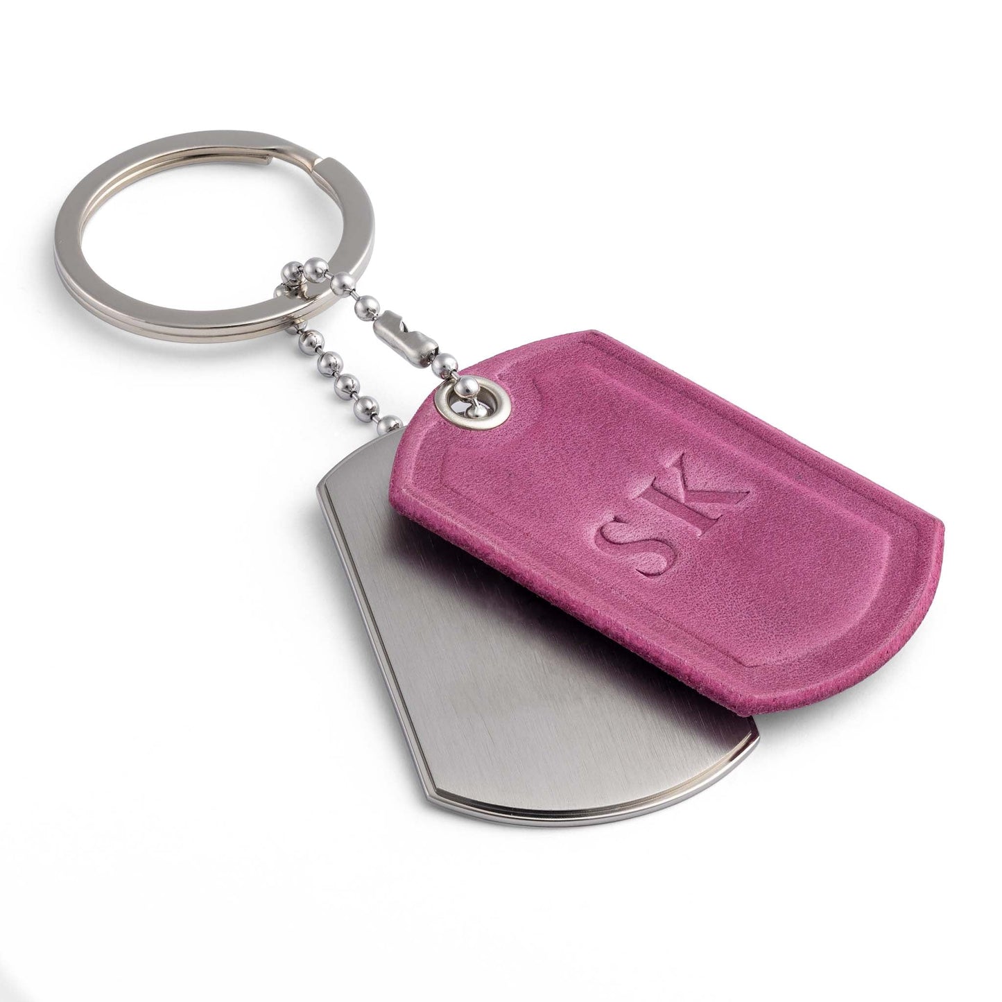 Personalised Titanium and Pink Leather Keyring - seQua.Shop