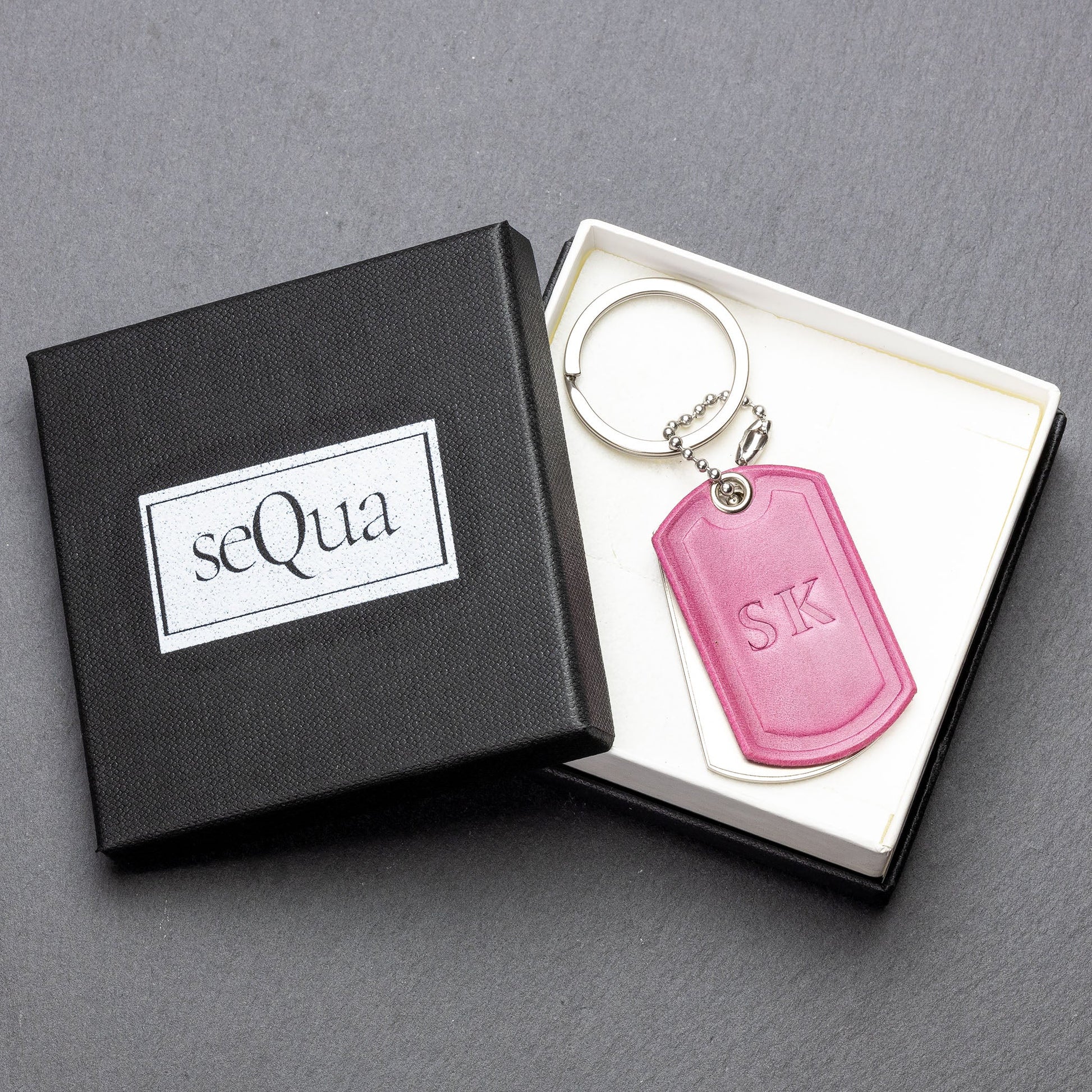 Personalised Titanium and Pink Leather Keyring - seQua.Shop