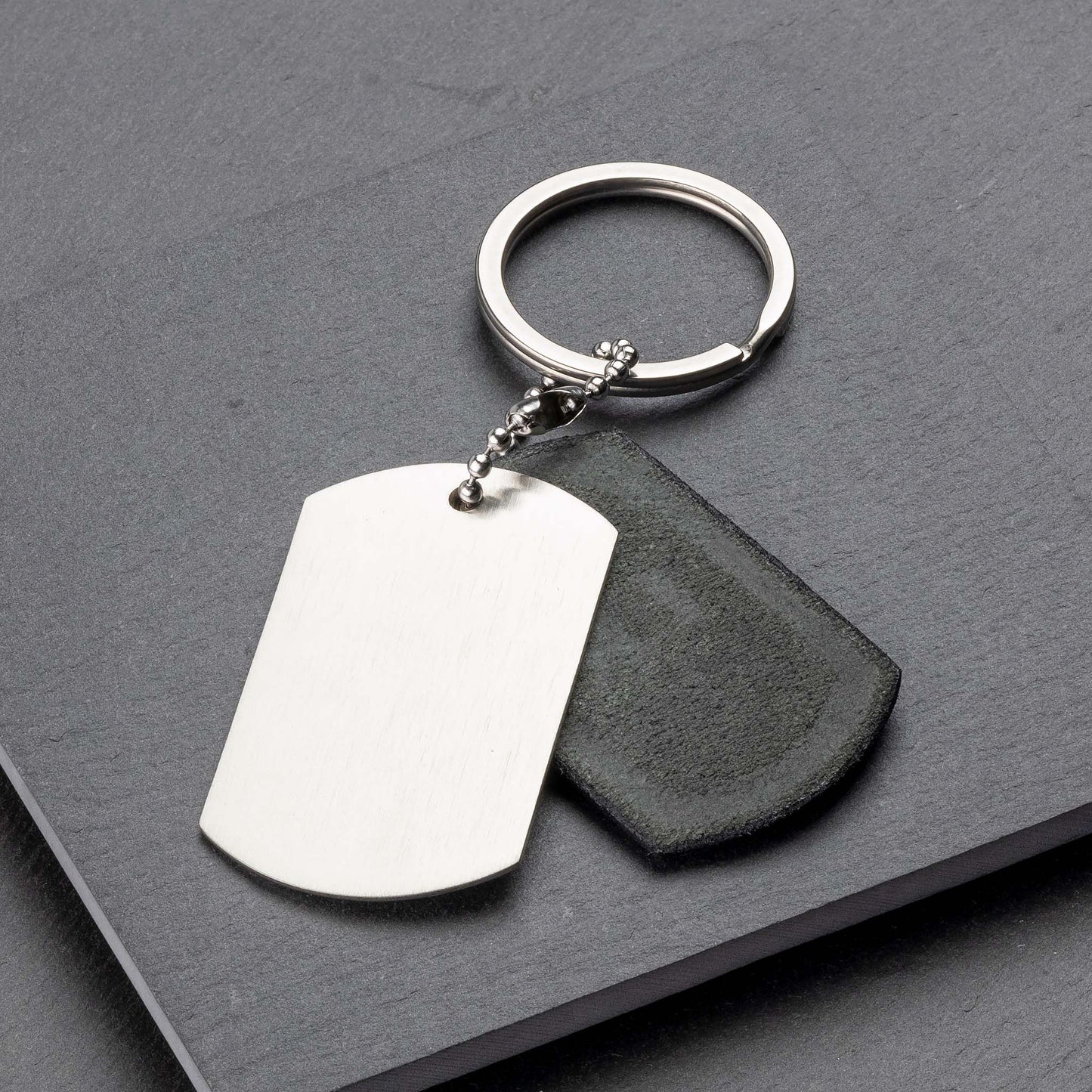 Personalised Titanium & Black Leather Keyring from seQua - seQua.Shop