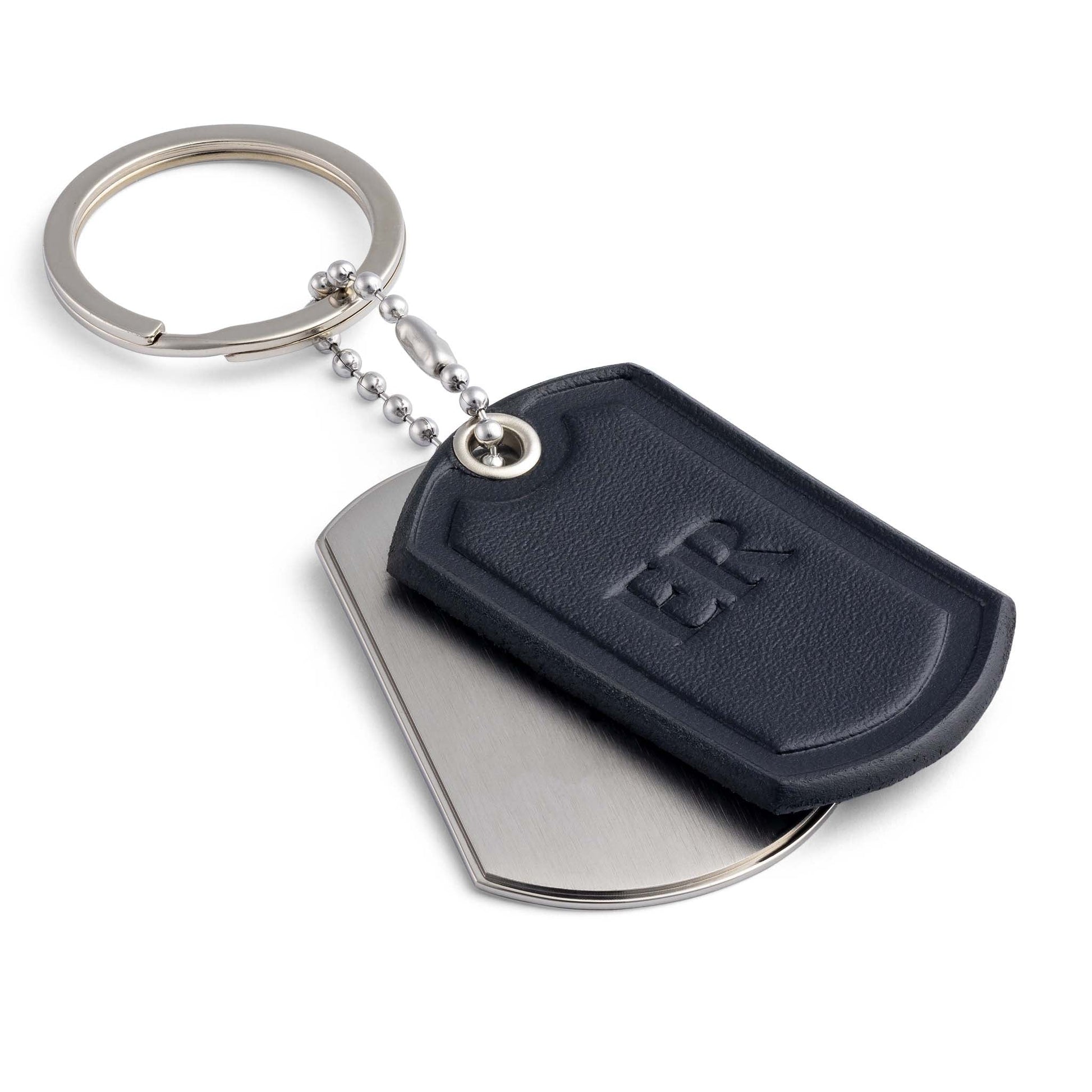 Personalised Titanium & Black Leather Keyring from seQua - seQua.Shop