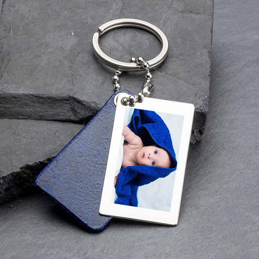 Ihr Foto, Ihr Design: Schlüsselanhänger aus Blauem Leder - seQua.Shop