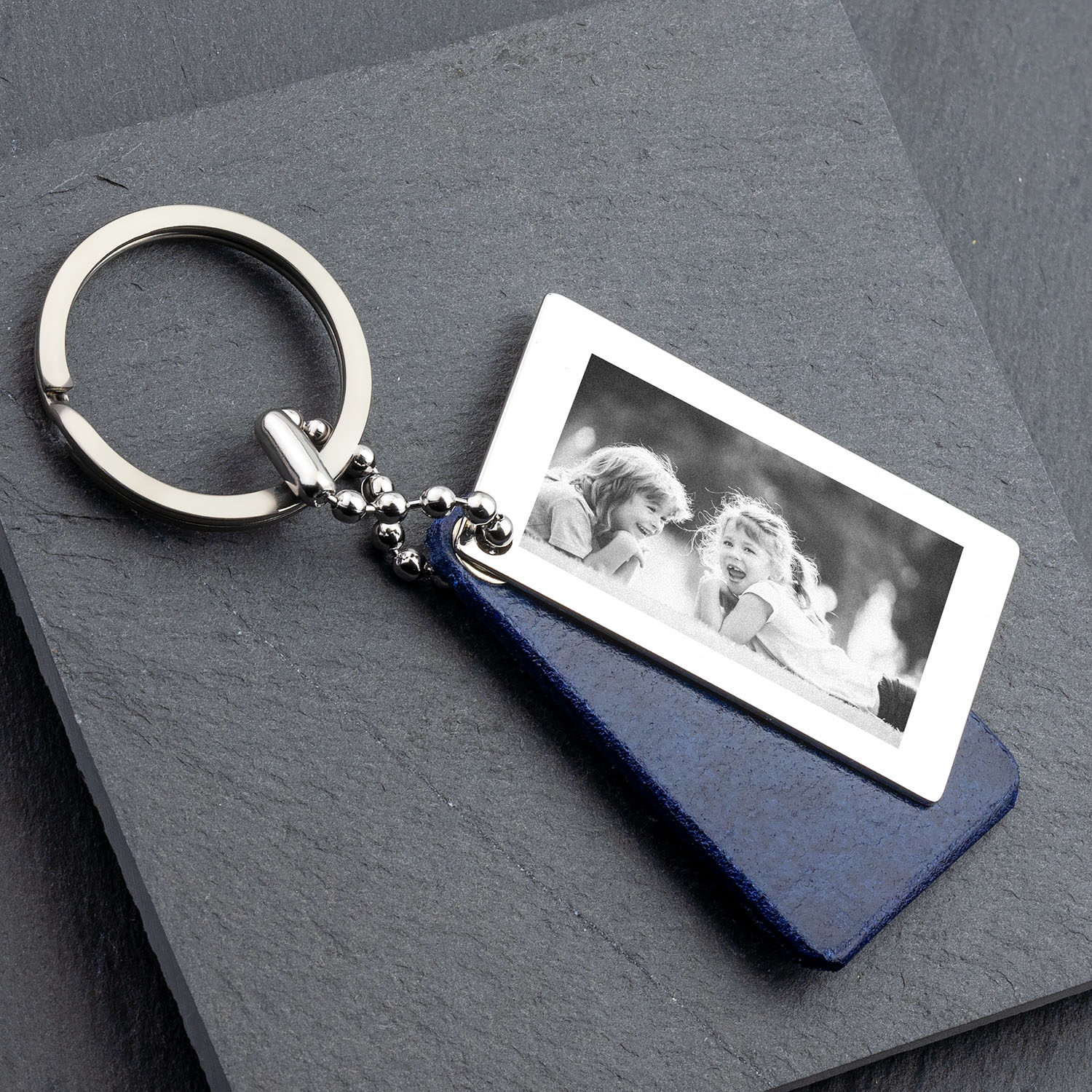 Photo Keyring in Blue Leather – Personal and Stylish - seQua.Shop