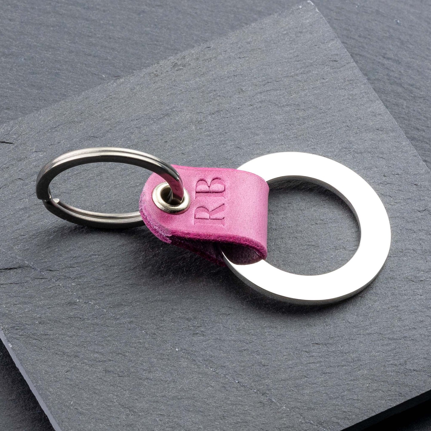 Pink Leather Keyring: Personalised Monogram Elegance - seQua.Shop