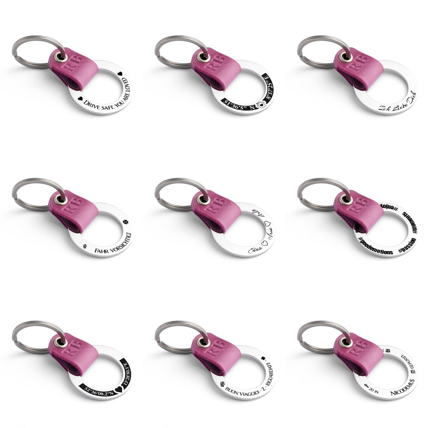 Pink Leather Keyring: Personalised Monogram Elegance - seQua.Shop