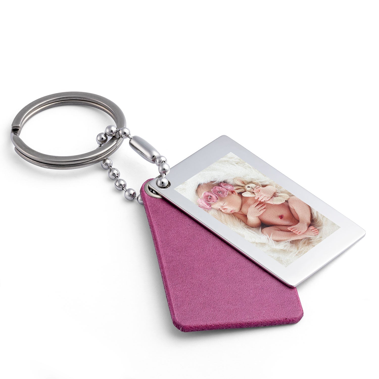 Pink Leather Keyring with Photo and Engraving - seQua.Shop