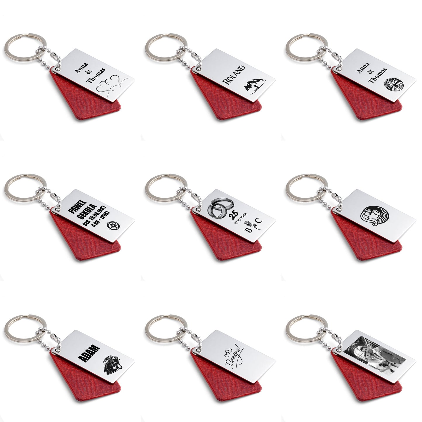 Premium Red Leather Keyring with Personalised Engraving - seQua.Shop