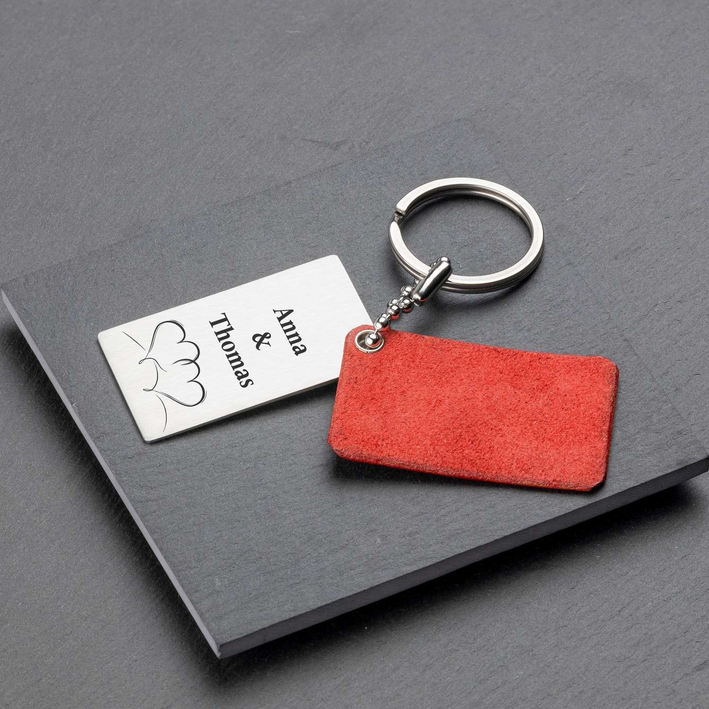 Red Leather Photo Keyring with Engraving - seQua.Shop
