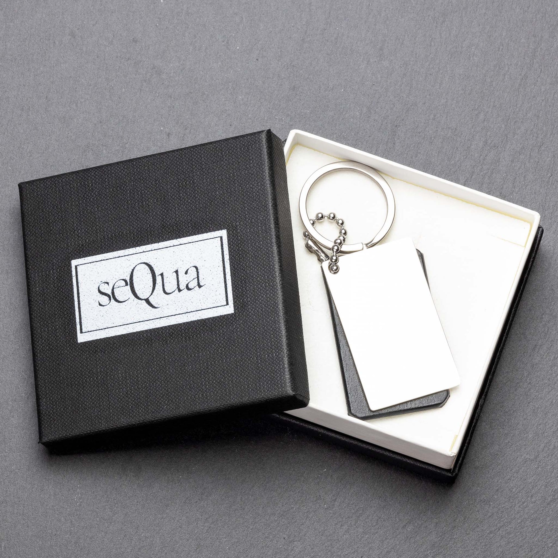 Square Black Leather Personalised Custom Keyring - seQua.Shop