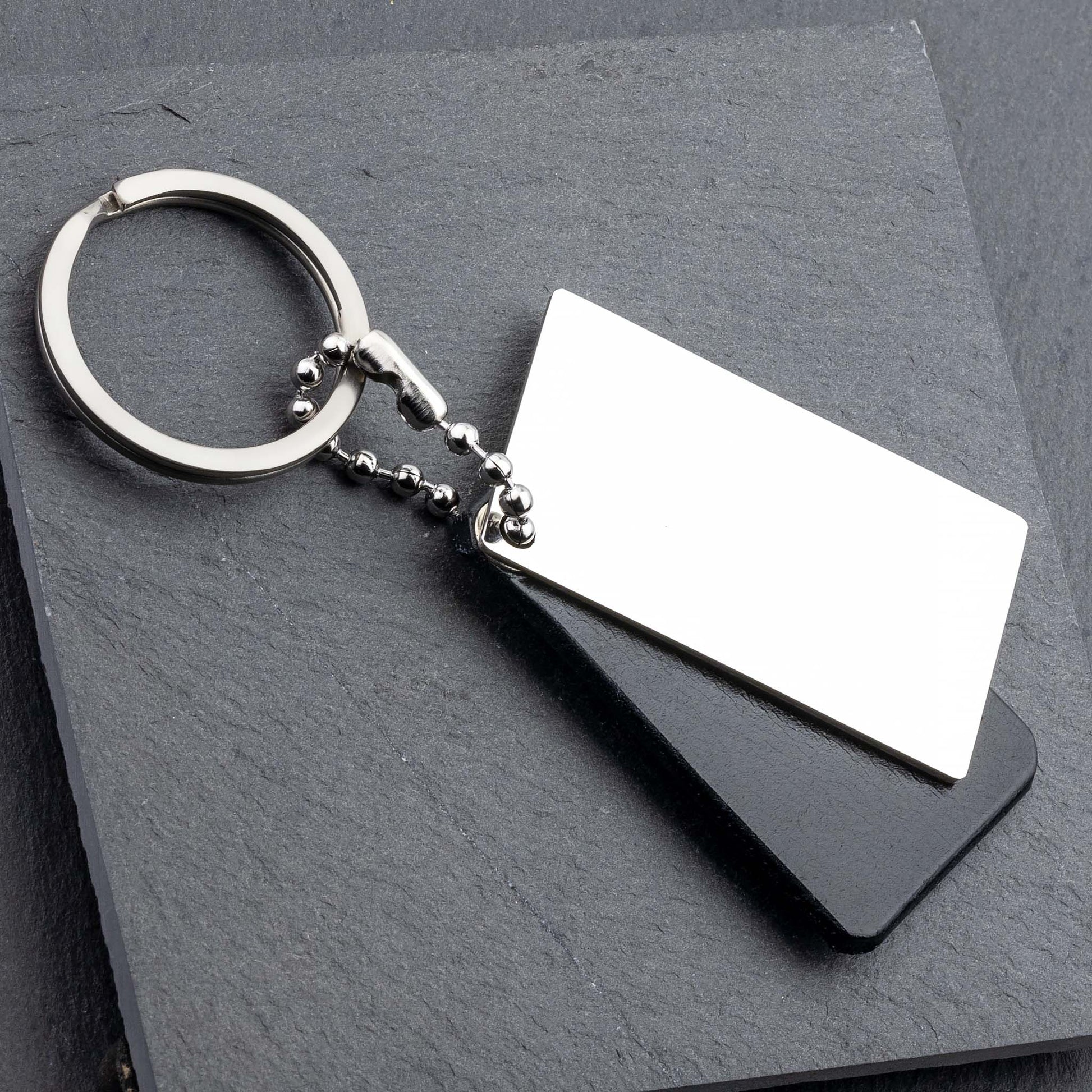 Square Black Leather Personalised Custom Keyring - seQua.Shop