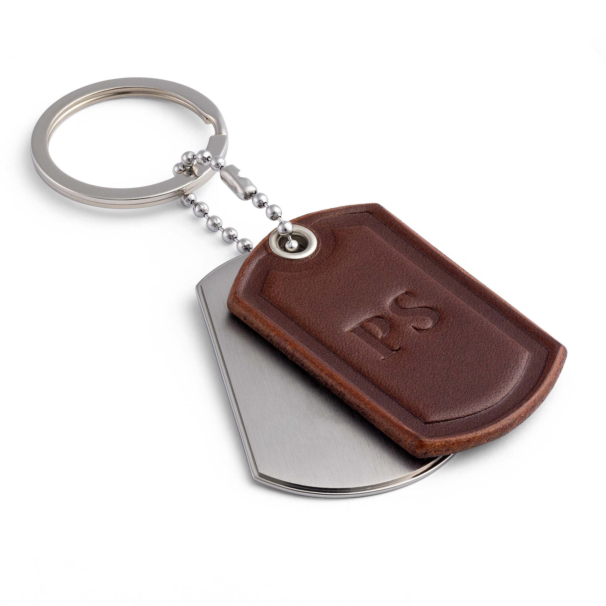 Titanium and Chestnut Brown Leather Keyring: Your Customised Companion - seQua.Shop