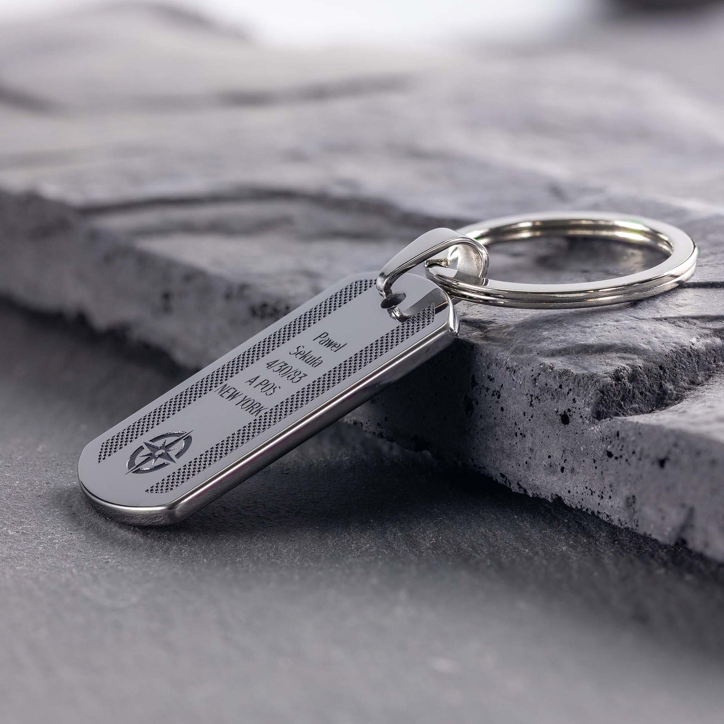 Tungsten Custom Keychain with Compass Engraving - seQua.Shop