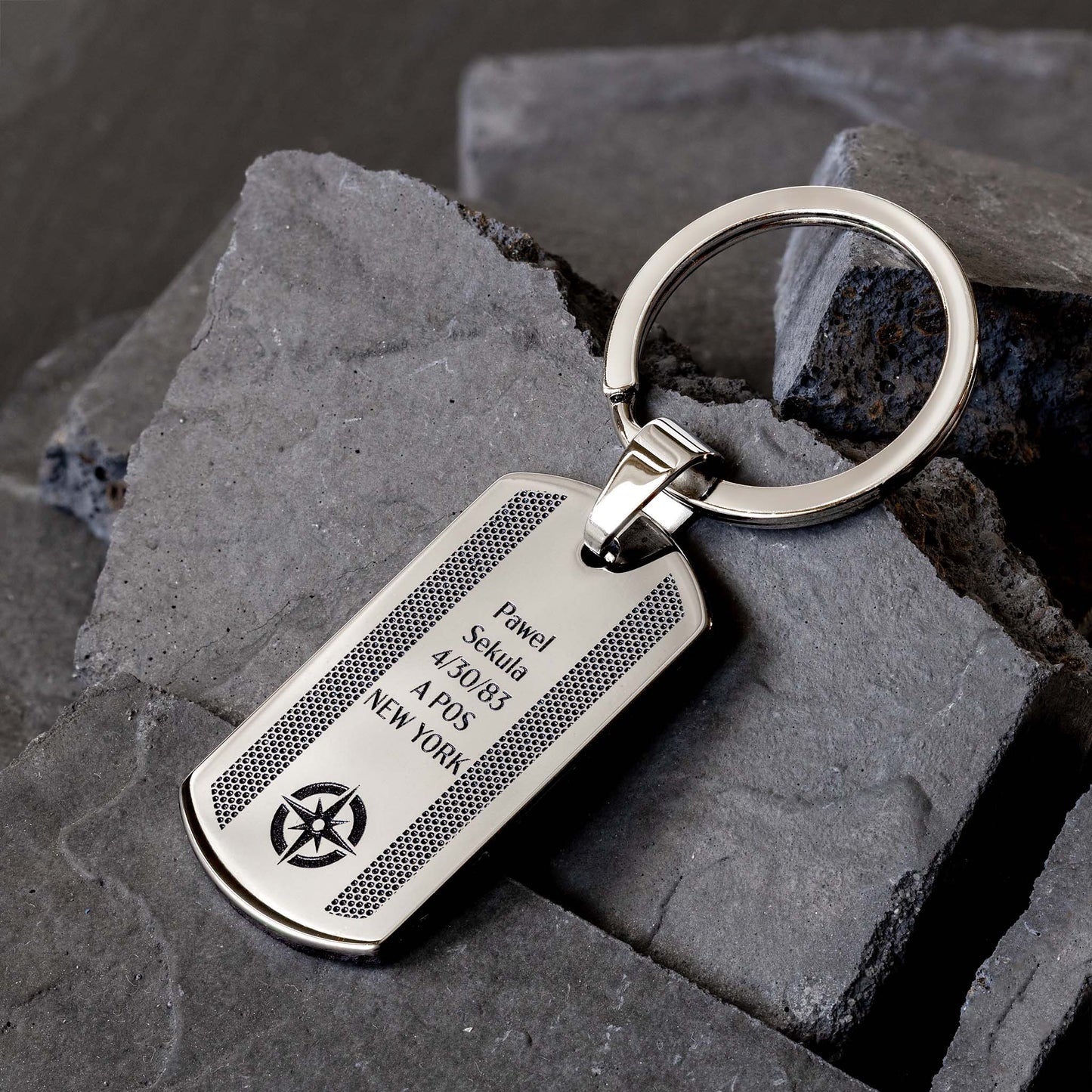 Tungsten Custom Keychain with Compass Engraving - seQua.Shop