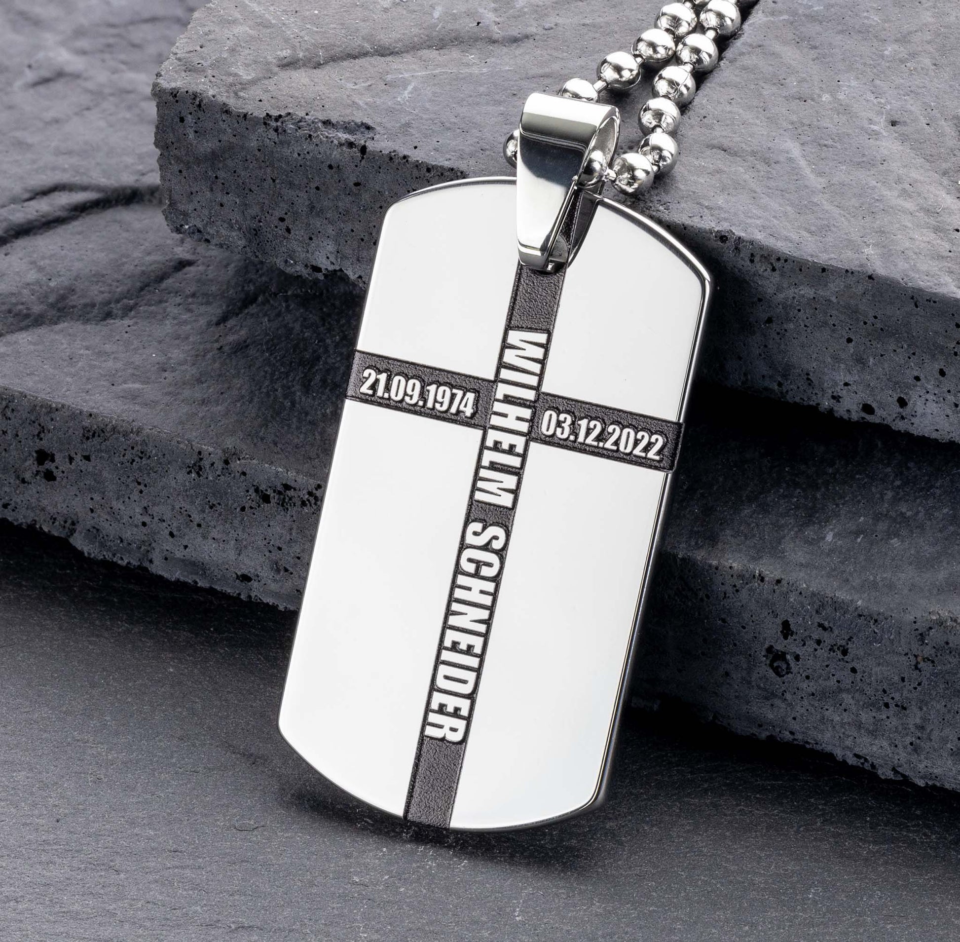 Dog Tag Kette mit Kreuz und 3D Gravur - seQua.Shop