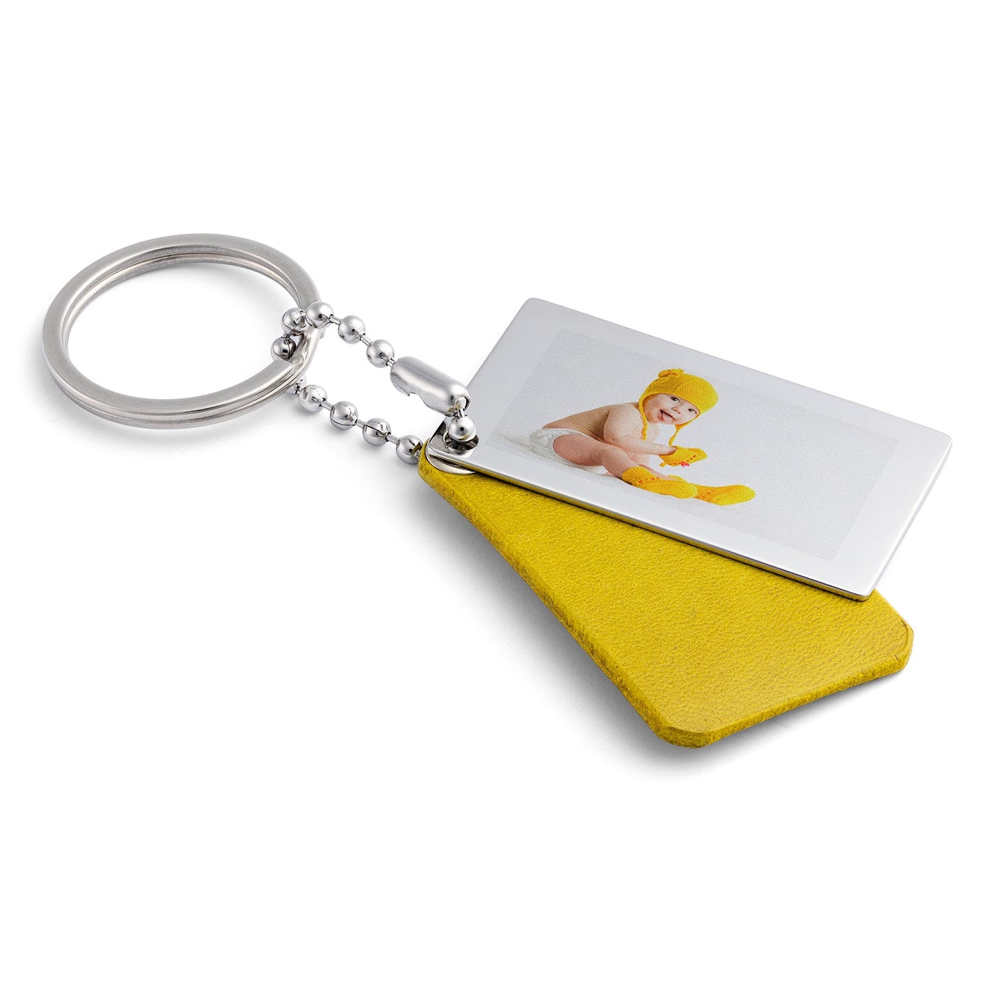 Yellow Leather Keyring with Photo and Engraving - seQua.Shop